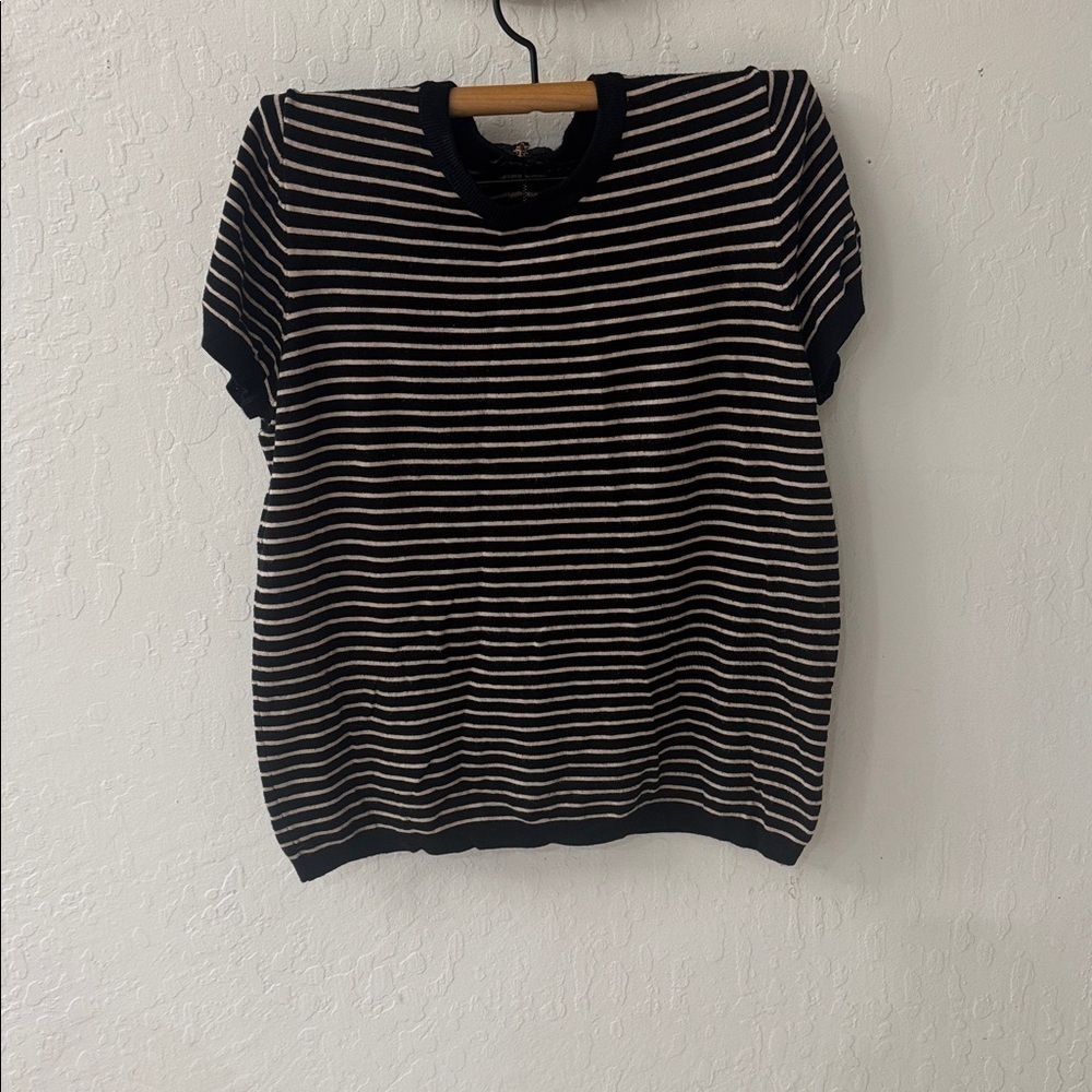 Premise Black Tan Cream T Shirt Sweater Zip Back Lightweight Size Large - Picture 2 of 7